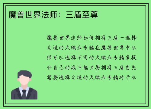 魔兽世界法师：三盾至尊